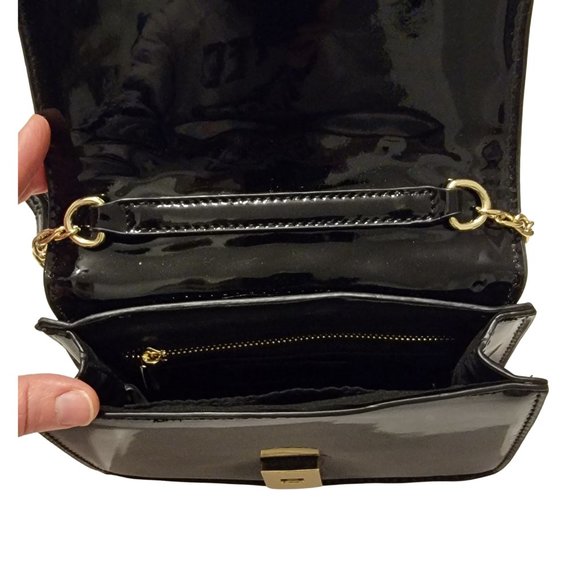 BCBGeneration Shiny Black Evening/Clutch Purse with Strap & Gold Metal Handle - Picture 8 of 10